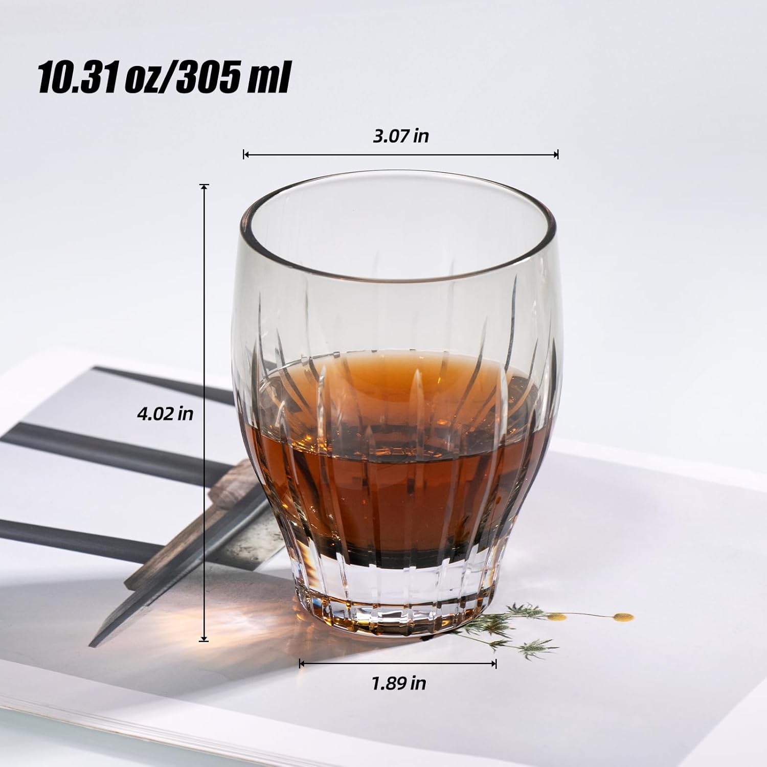 KAMMAK crystal whiskey glasses with refined white finish, 6 oz capacity