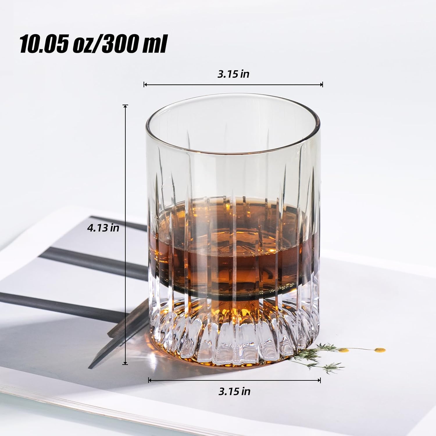 KAMMAK crystal whiskey glasses with elegant white finish, 6 oz capacity