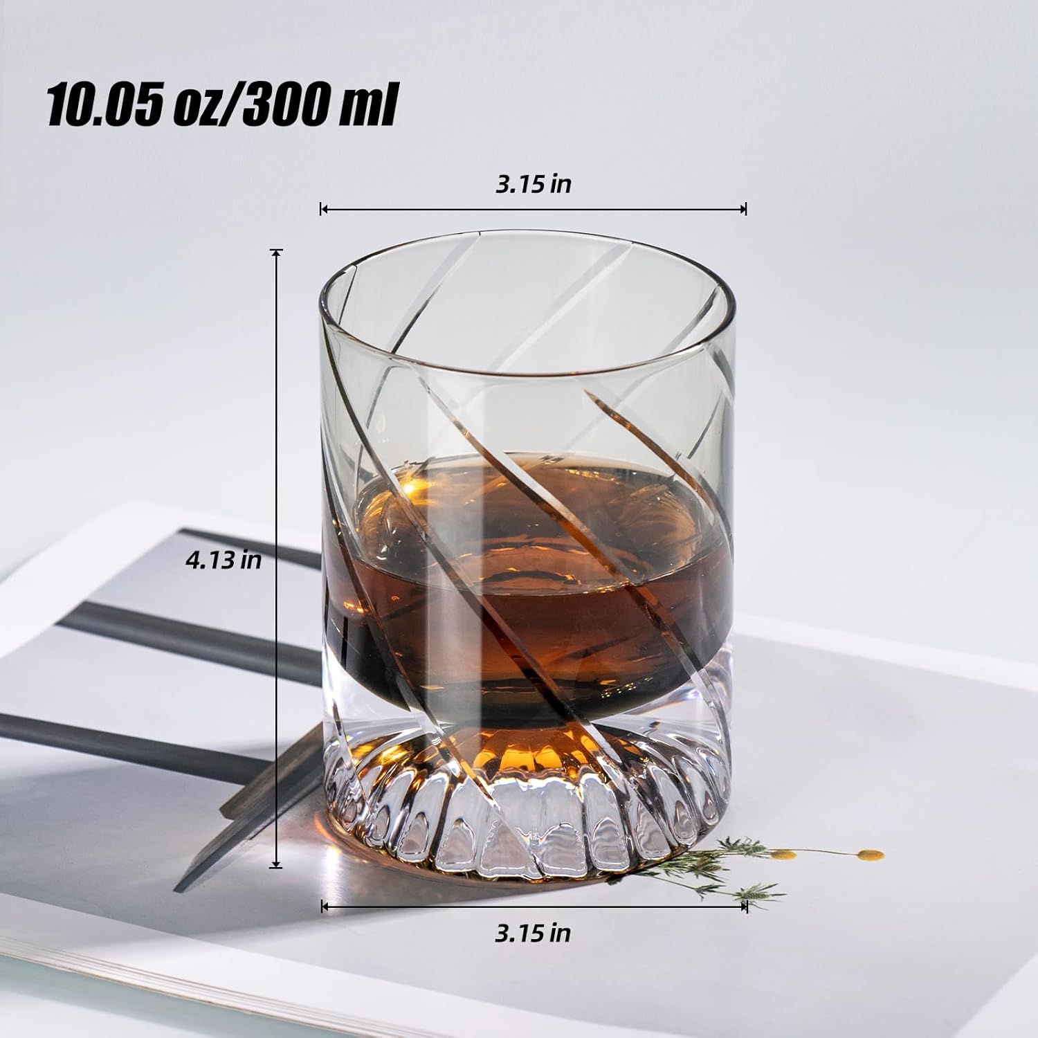 KAMMAK crystal whiskey glasses with refined white finish, 6 oz capacity
