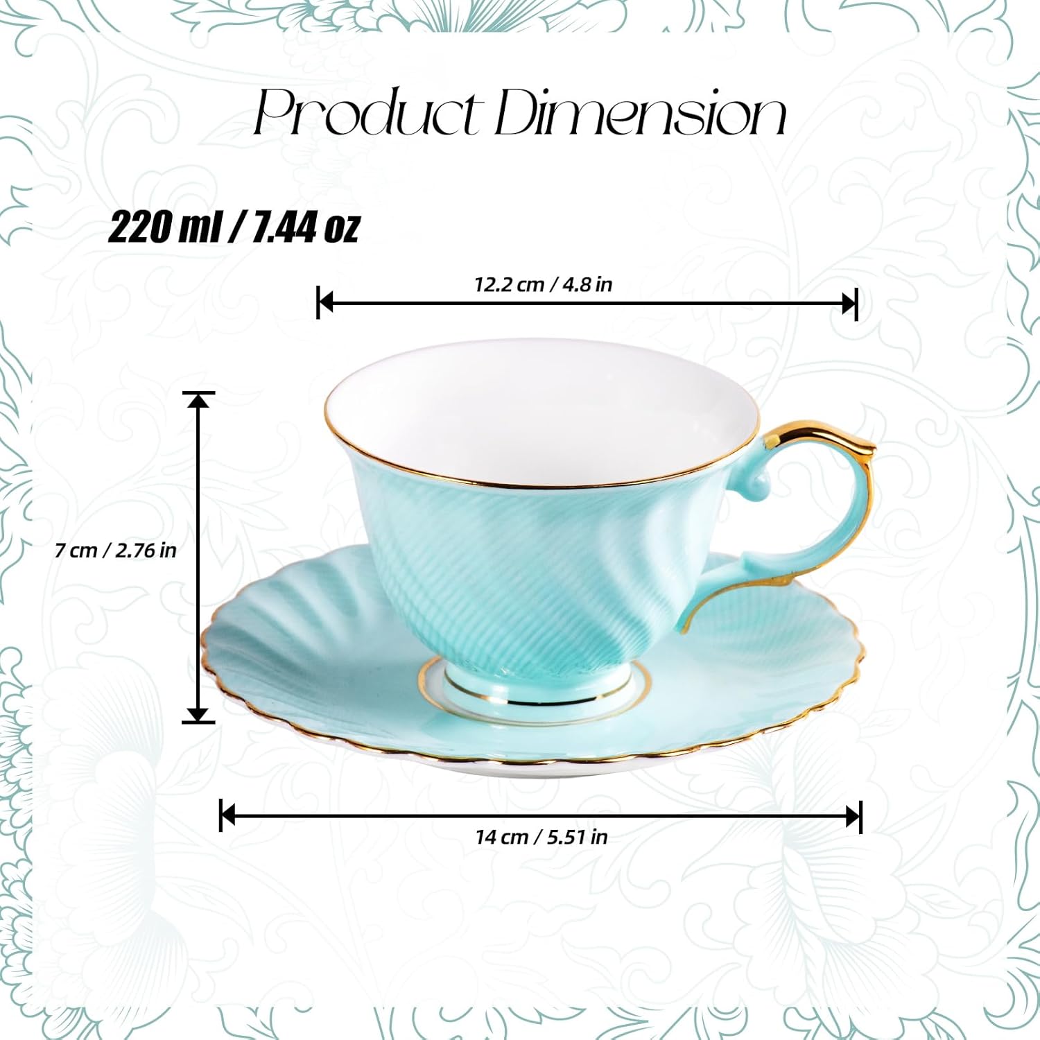 KAMMAK GH023-24 colorful porcelain cups and saucers set, 10.5 oz capacity