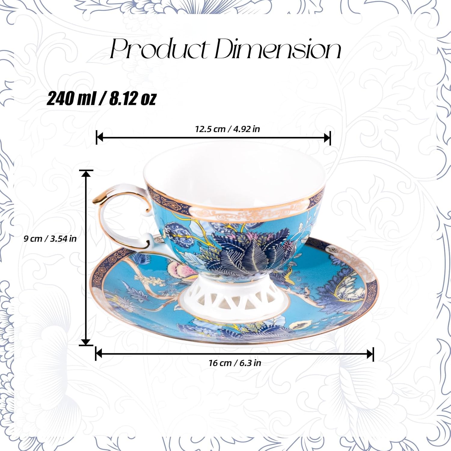 KAMMAK GH03 colorful porcelain coffee cup and saucer set with hollow-style base