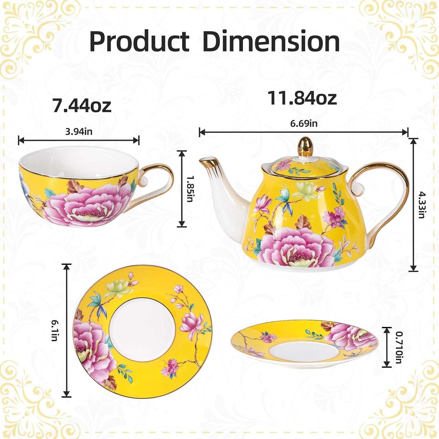 KAMMAK tea for one porcelain teapot and cup set - bone china teapot and teacup set