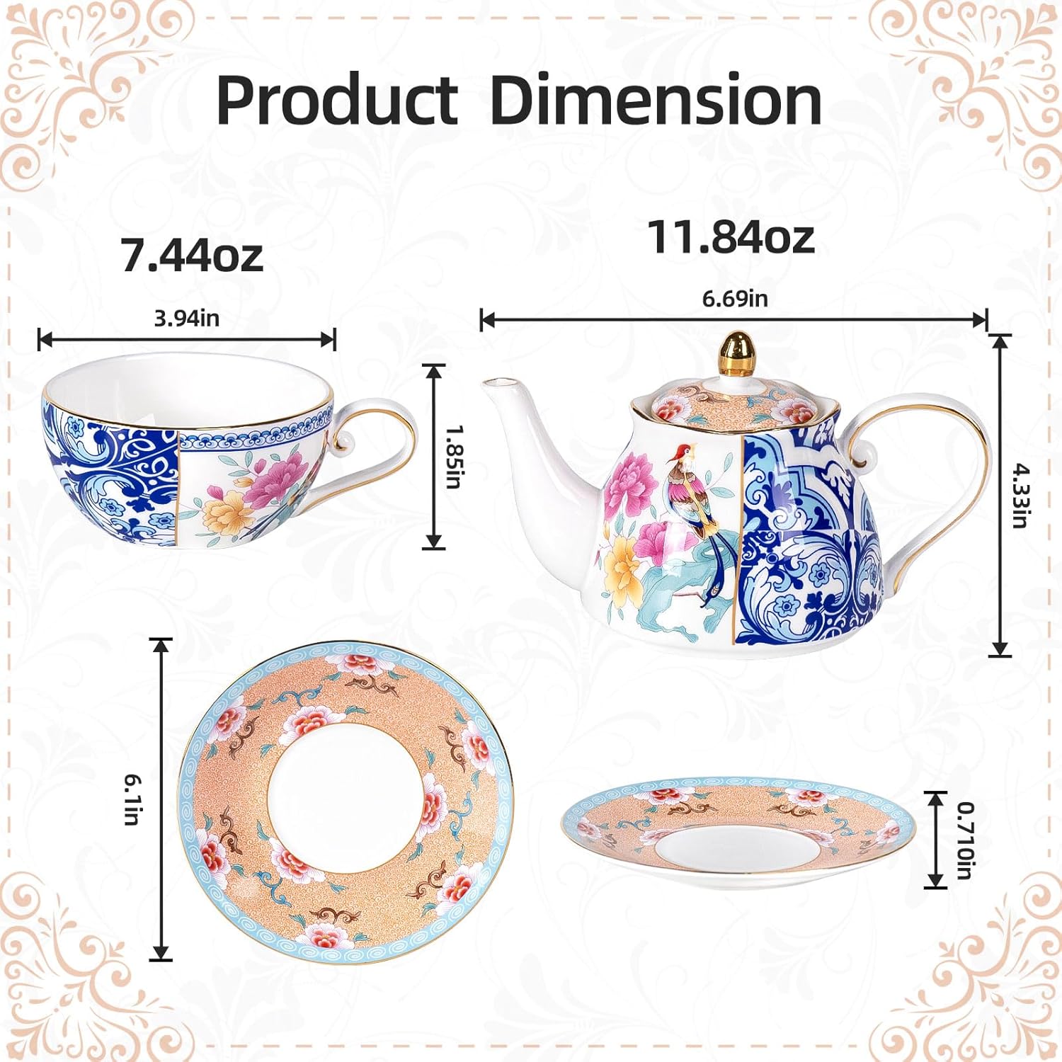 KAMMAK tea for one porcelain teapot and cup set - bone china teapot and teacup set
