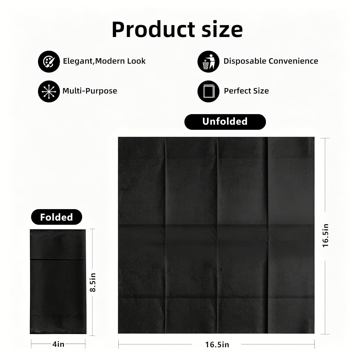 KAMMAK black disposable dinner napkins with pocket for silverware