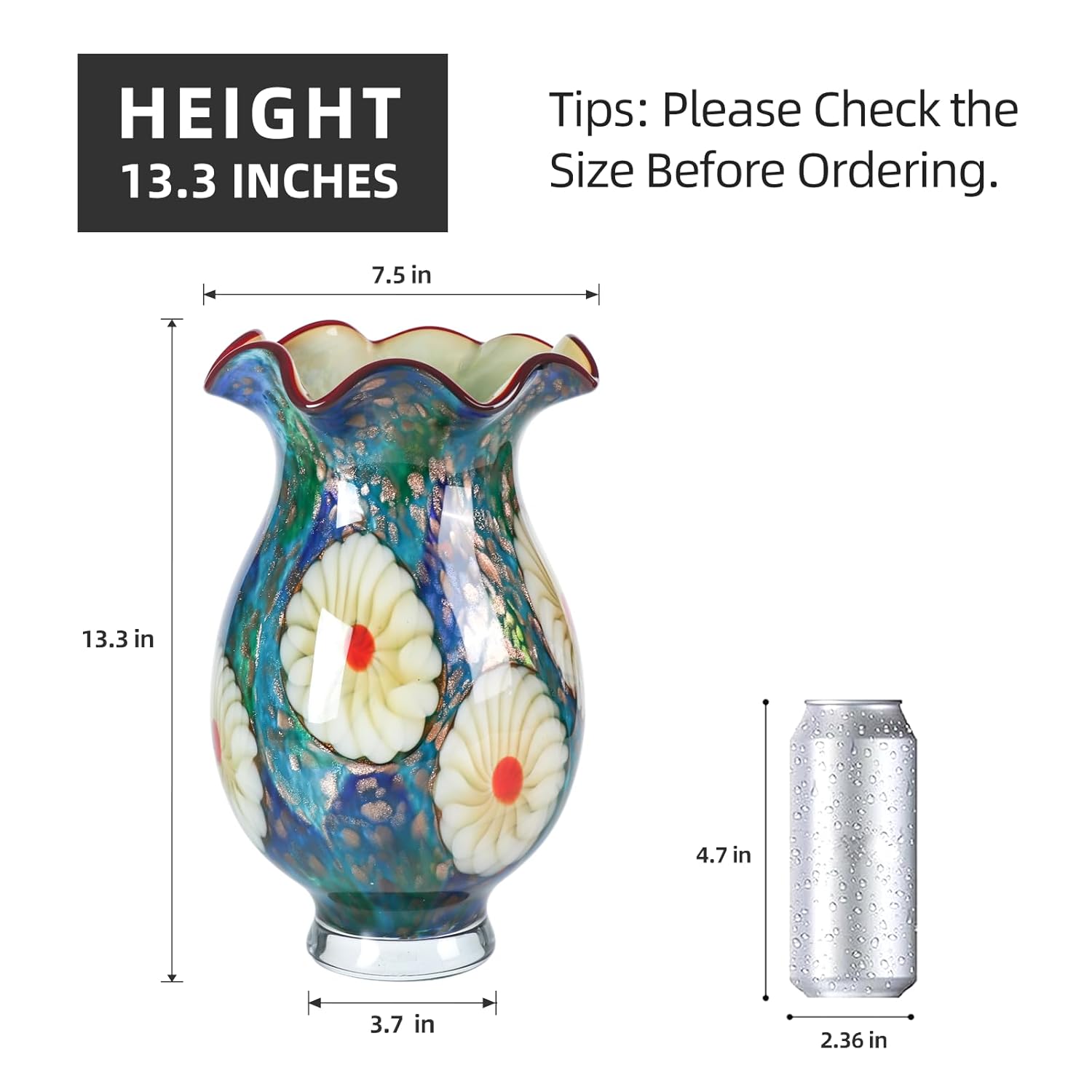 KAMMAK colored glass vase - hand blown decorative vase with round calibre design