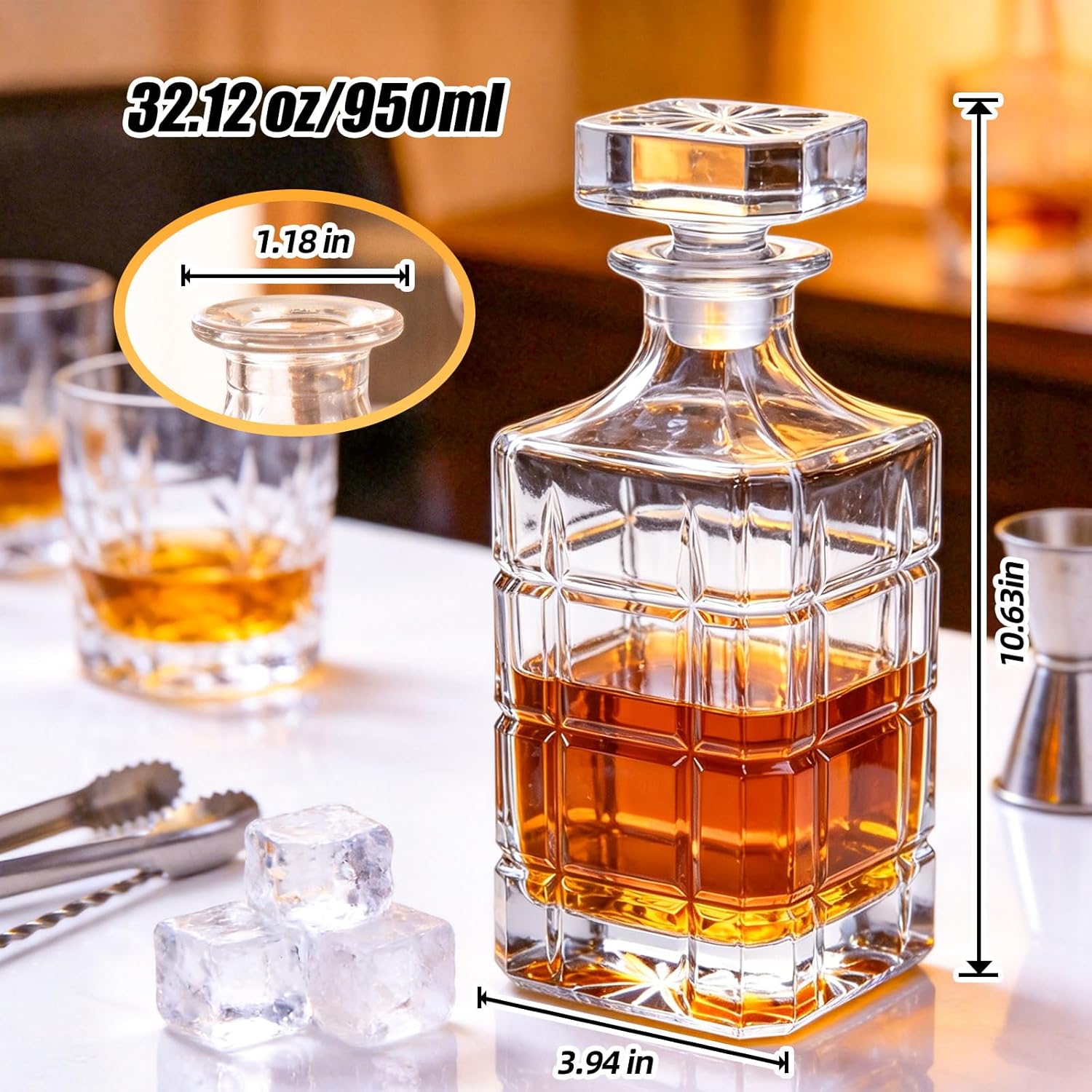 KAMMAK 750ml lead-free glass liquor decanter with stopper