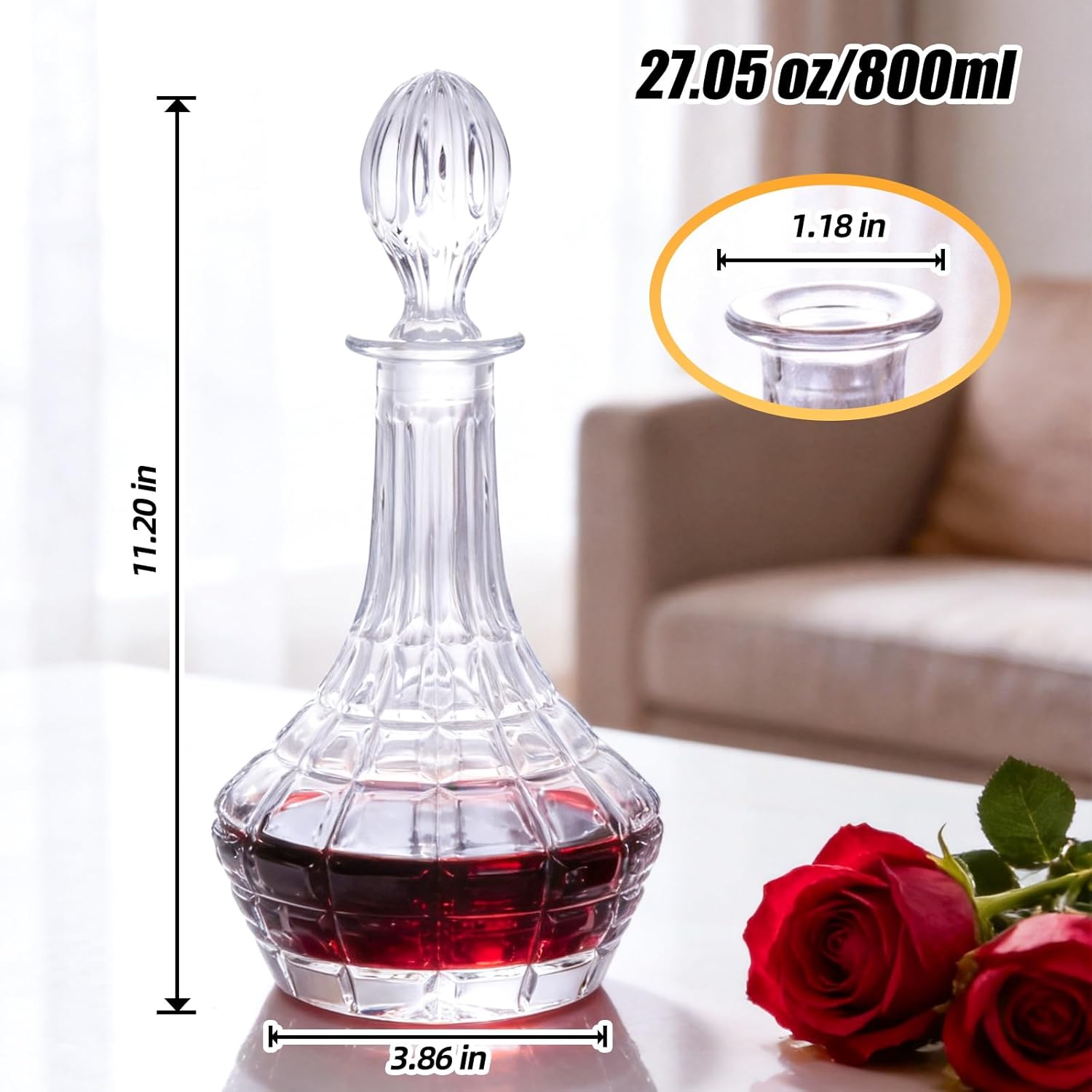KAMMAK 800ml lead-free glass liquor decanter with stopper
