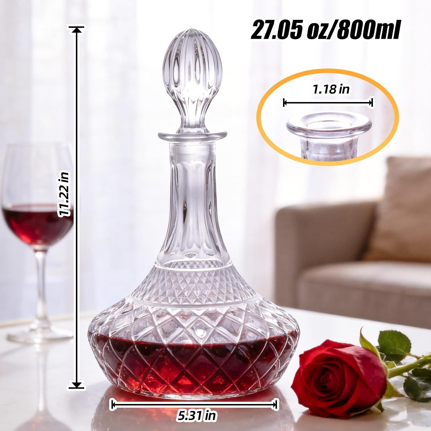 KAMMAK 800ml lead-free glass liquor decanter with stopper