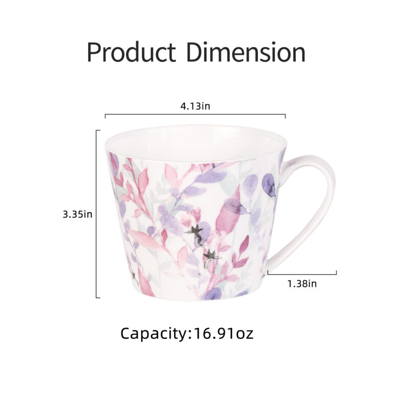 KAMMAK Bone China Coffee Mugs 16oz – product dimensions