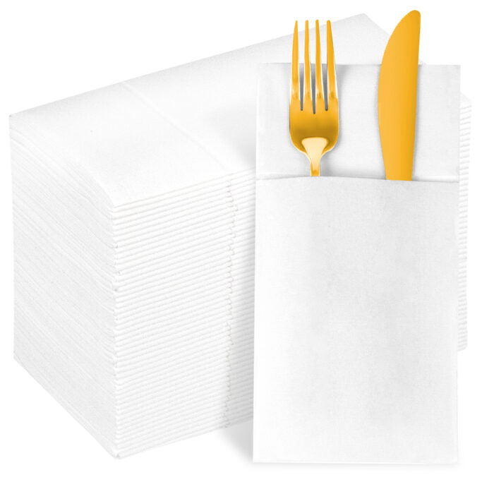 Paper Napkin6 kammak Napkins White Dinner Napkins with Pocket 100 Pack - Image 1