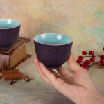 Tea Cup, 4.8oz Small Tea Cups Set of 2, Purple Porcelain - Image 2