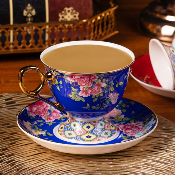 Tea Cups and Saucers Set of 2, Porcelain Coffee Cup - Image 7