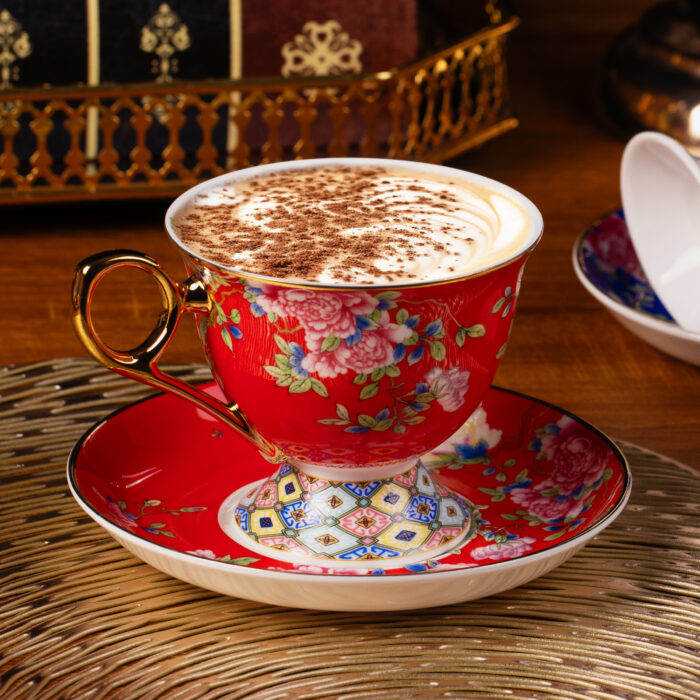 Tea Cups and Saucers Set of 2, Porcelain Coffee Cup - Image 6