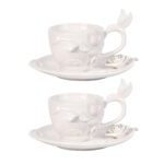 Tea Cups and Saucers Set of 2, Porcelain Coffee Cups