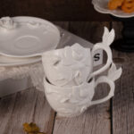 Tea Cups and Saucers Set of 2, Porcelain Coffee Cups - Image 2
