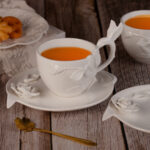 Tea Cups and Saucers Set of 2, Porcelain Coffee Cups - Image 4