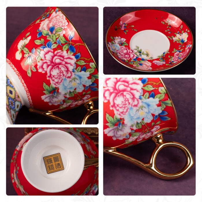 Tea Cups and Saucers Set of 2, Porcelain Coffee Cup - Image 3