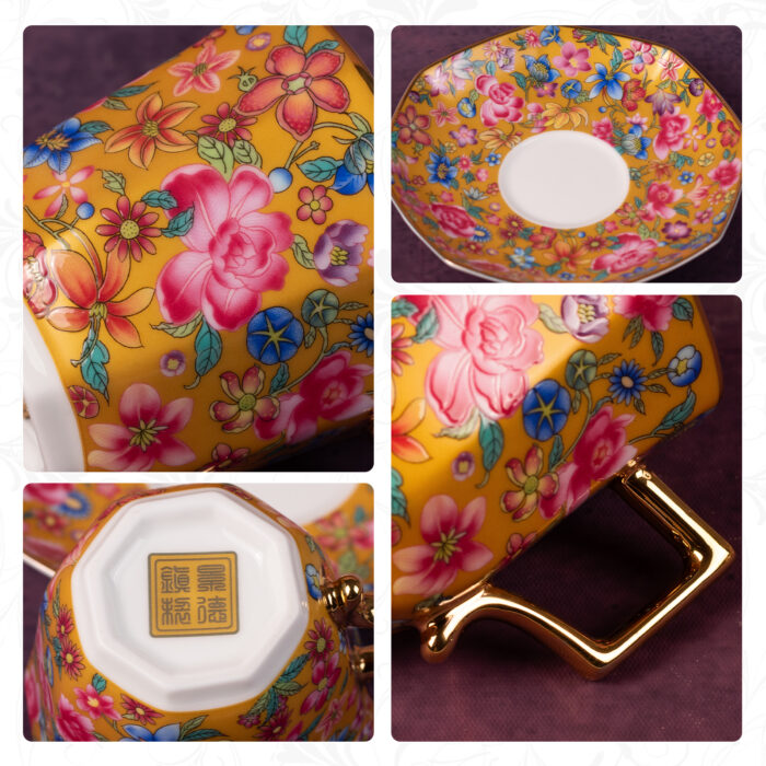Tea Cups and Saucers Set of 2, Porcelain Coffee Cup - Image 4