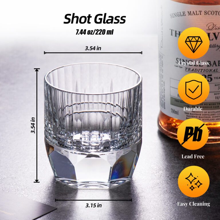 Crystal Whiskey Glasses Set of 2, 7.44oz Old Fashioned Glasses – product dimensions