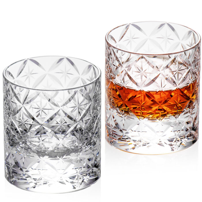 Crystal Whiskey Glasses Set of 2, Hand Blown 7.78oz Old Fashion - Image 1