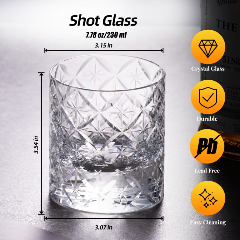 Crystal Whiskey Glasses Set of 2, Hand Blown 7.78oz Old Fashion – product dimensions