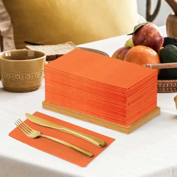 Napkins Disposbale 100 Pack Orange Cloth like Paper Dinner Orange - Image 2