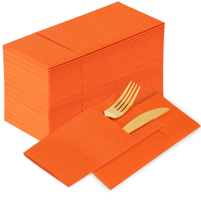 orange napkins disposable (2) Napkins Disposbale 100 Pack Orange Cloth like Paper Dinner Orange - Image 1