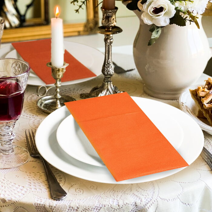 Napkins Disposbale 100 Pack Orange Cloth like Paper Dinner Orange - Image 4