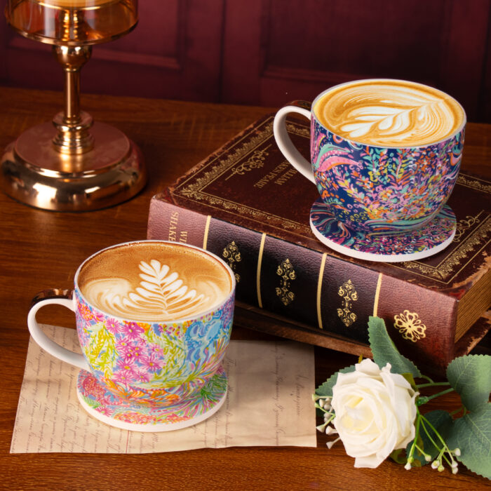 Coffee Mugs Ceramic Tea Cups Set of 2, 15 oz Porcelain Cups - Image 3