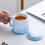 Coffee Mug with Lid, Porcelain Tea Cups - Image 5