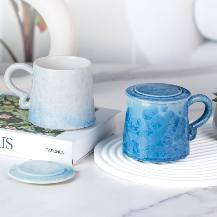 Ceramic Mug板 66 Coffee Mug with Lid, Porcelain Tea Cups - Image 1
