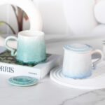 Coffee Mug with Lid, Porcelain Tea Cups - Image 2