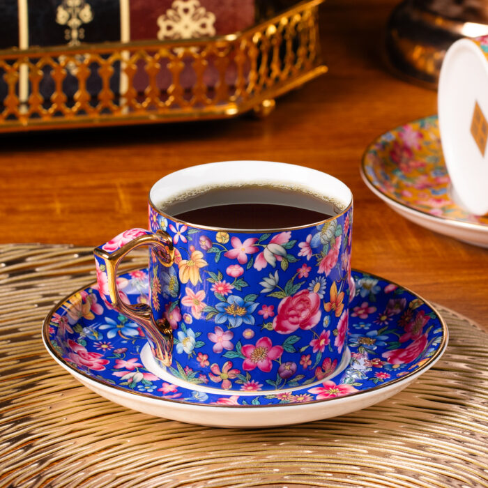 Tea Cups and Saucers Set of 2, Ceramic Coffee Cup - Image 4