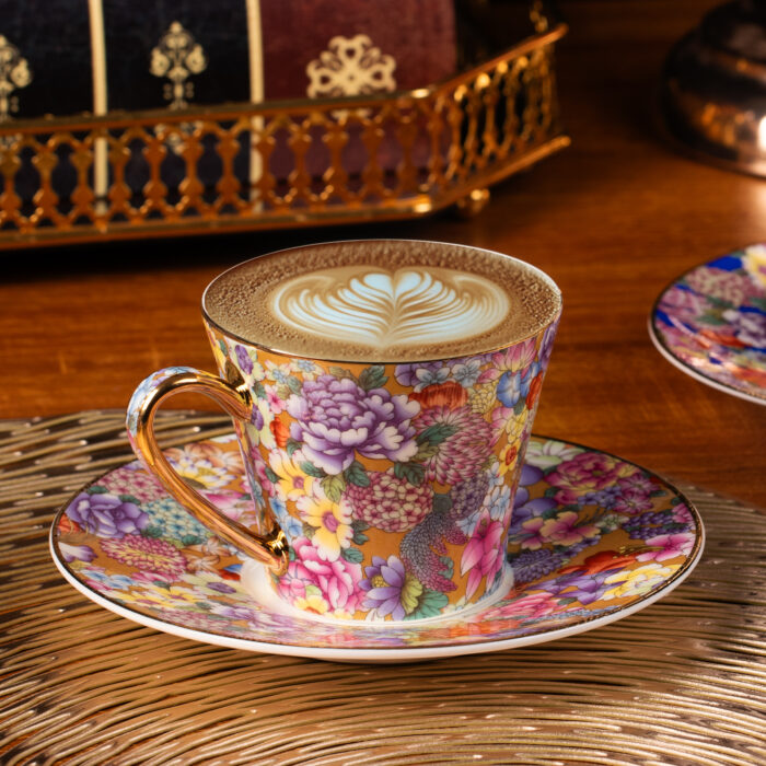 Tea Cups and Saucers Set of 2, Porcelain Coffee Cup - Image 6