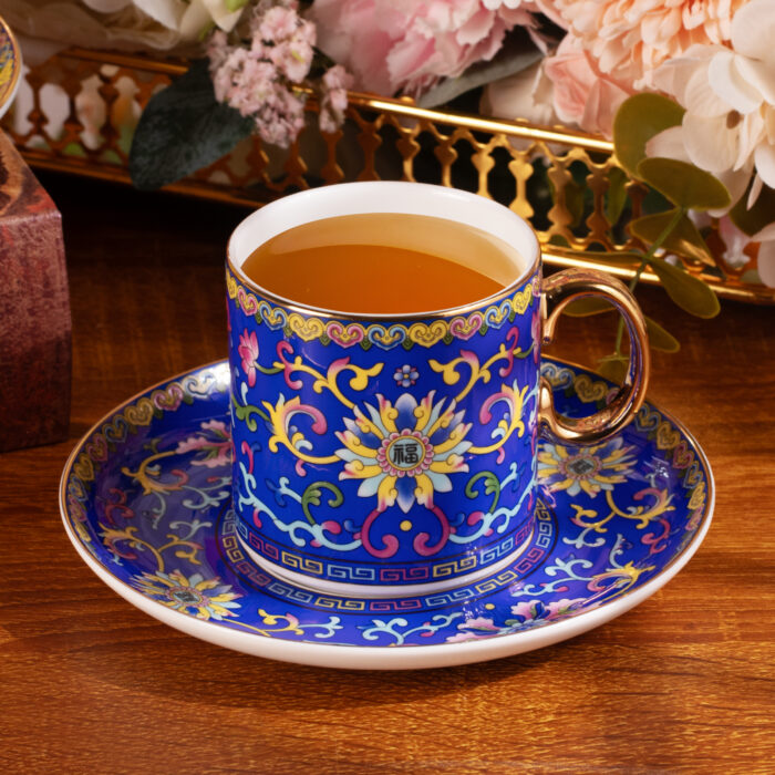 Tea Cups and Saucers Set of 2, Porcelain Coffee Cups - Image 5