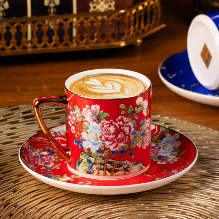 Tea Cups and Saucers Set of 2, Porcelain Coffee Cups - Image 4