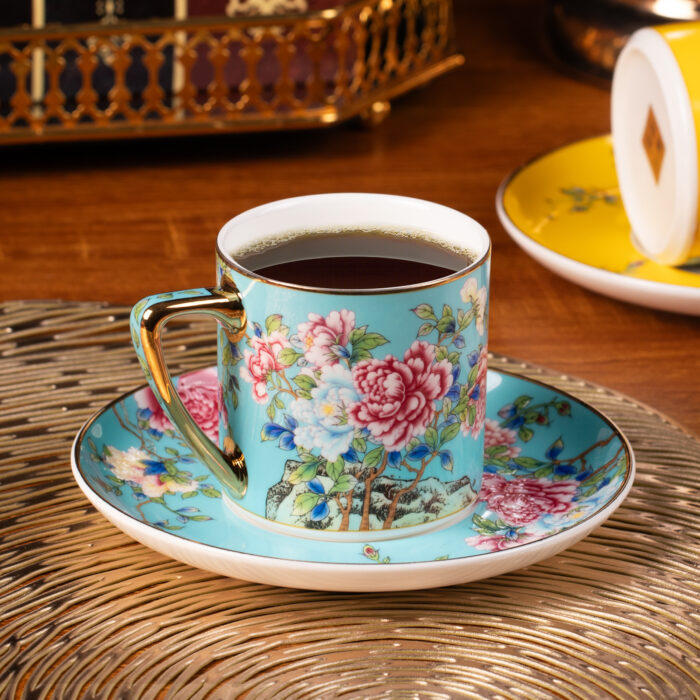 Tea Cups and Saucers Set of 2, Porcelain Coffee Cup - Image 4