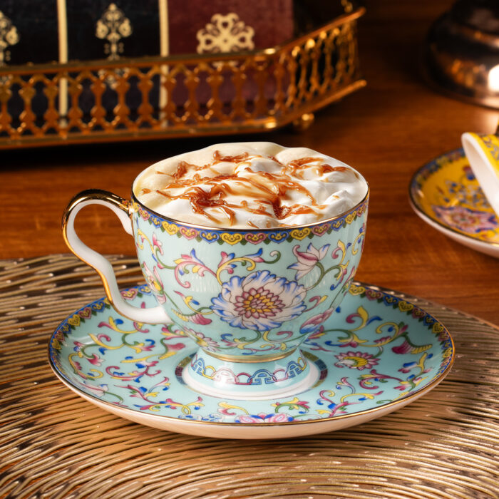 Tea Cups and Saucers Set of 2, Porcelain Coffee Cups - Image 4