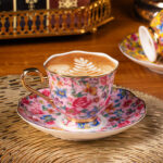 Tea Cups and Saucers Set of 2, Porcelain Coffee Cups - Image 4