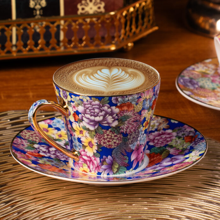 Tea Cups and Saucers Set of 2, Porcelain Coffee Cup - Image 5