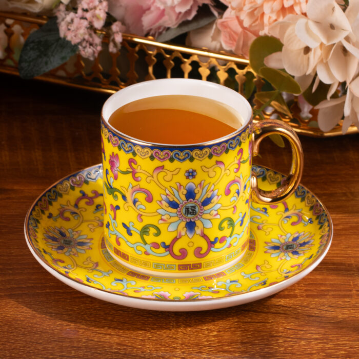 Tea Cups and Saucers Set of 2, Porcelain Coffee Cups - Image 4