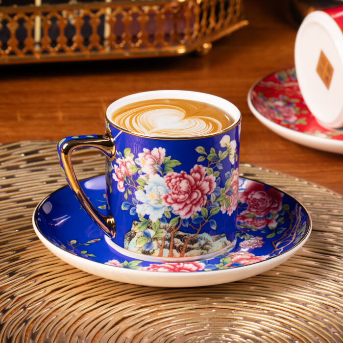 Tea Cups and Saucers Set of 2, Porcelain Coffee Cups - Image 3