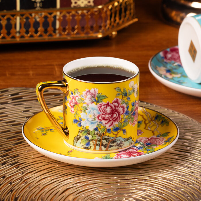 Tea Cups and Saucers Set of 2, Porcelain Coffee Cup - Image 3