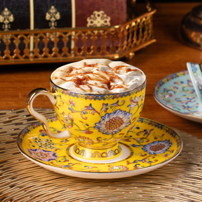 Tea Cups and Saucers Set of 2, Porcelain Coffee Cups - Image 3
