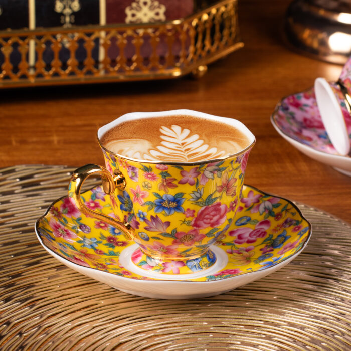 Tea Cups and Saucers Set of 2, Porcelain Coffee Cups - Image 3