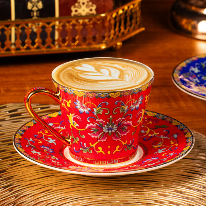 Tea Cups and Saucers Set of 2, Porcelain Coffee Cup - Image 3