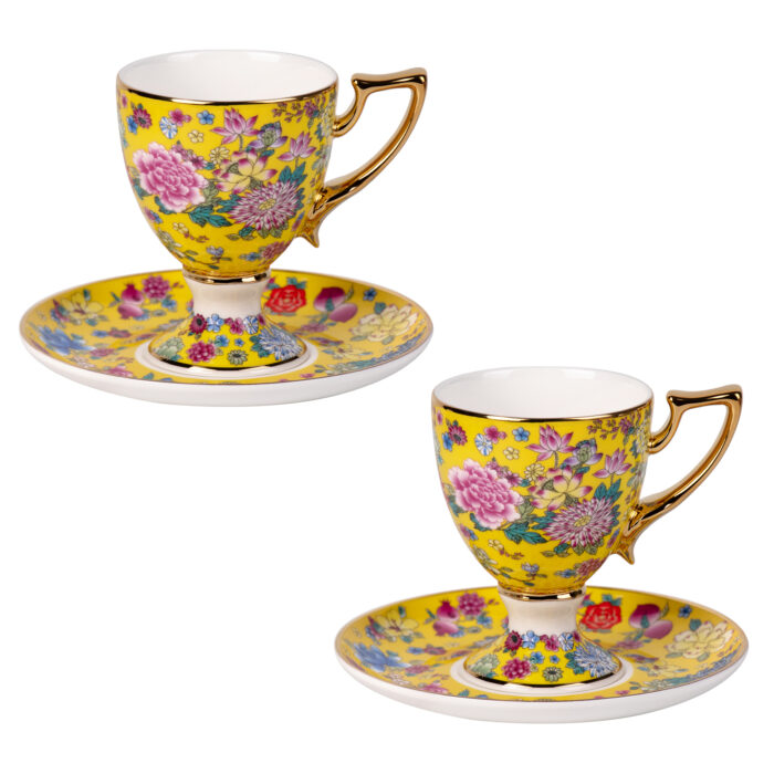Tea Cups and Saucers Set of 2, Porcelain Coffee Cups - Image 2