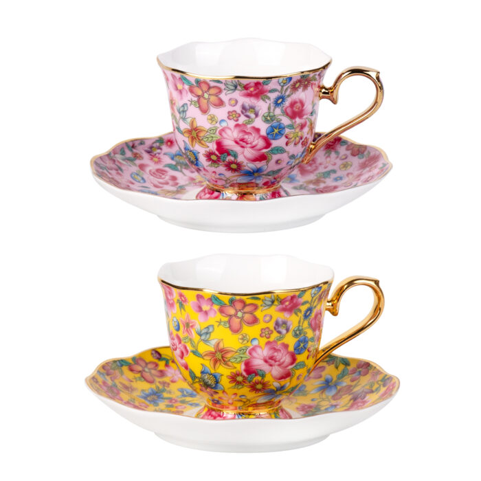 Tea Cups and Saucers Set of 2, Porcelain Coffee Cups - Image 5