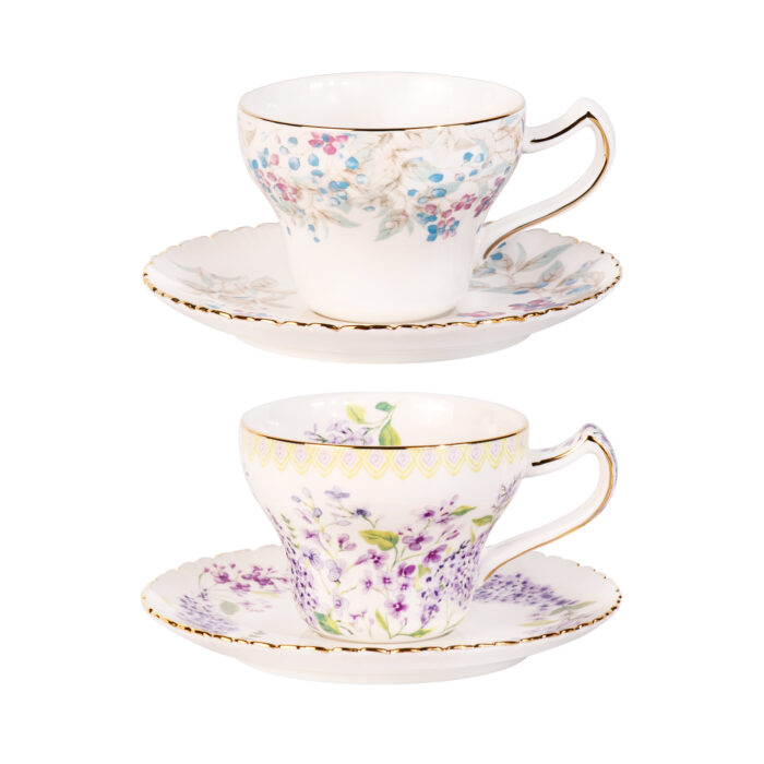 Tea Cups and Saucers Set of 2, Reinforced Porcelain Coffee Cups - Image 2