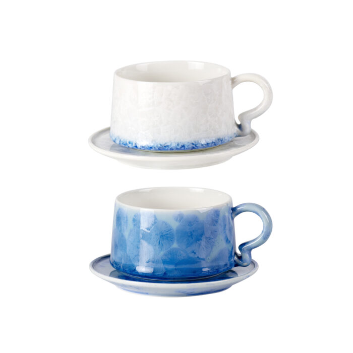 Tea Cups and Saucers set of 2, Porcelain Coffee Cups - Image 2